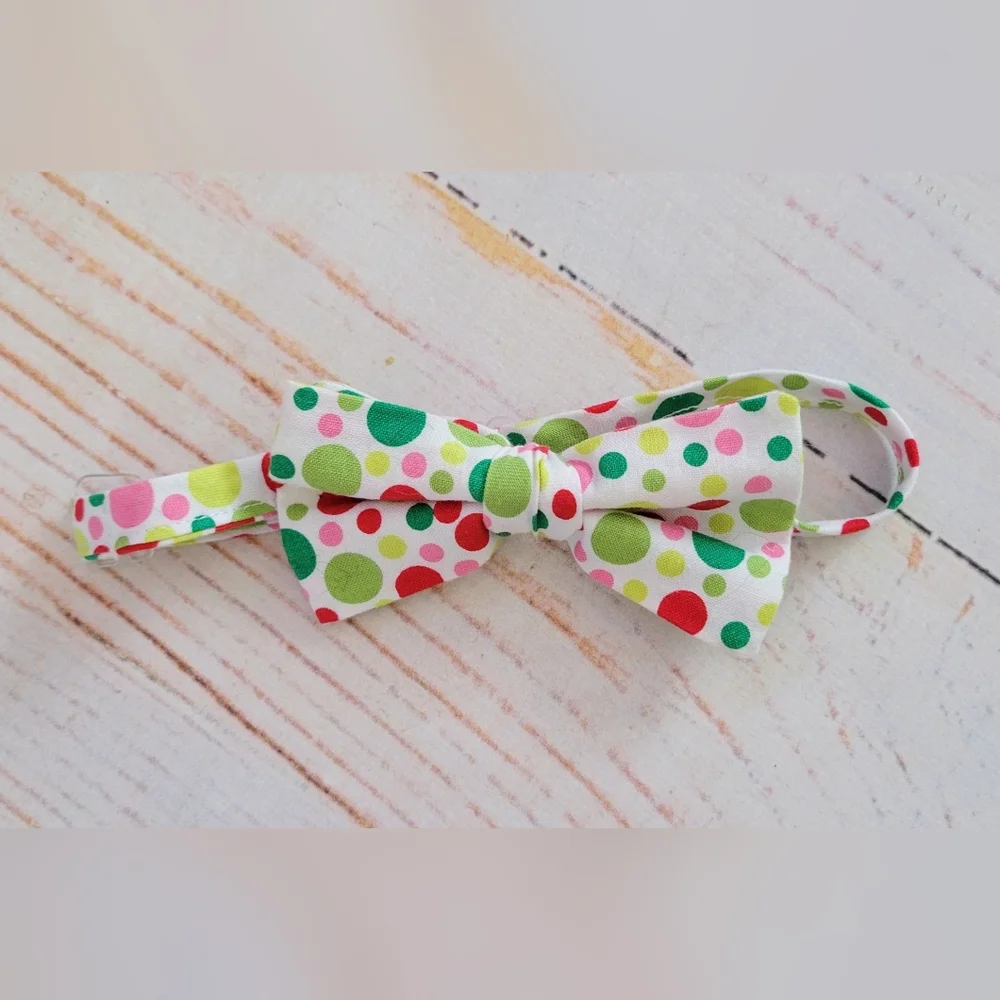 Trendy Ties Green Red Pink Polka Dot Kids Bow Tie